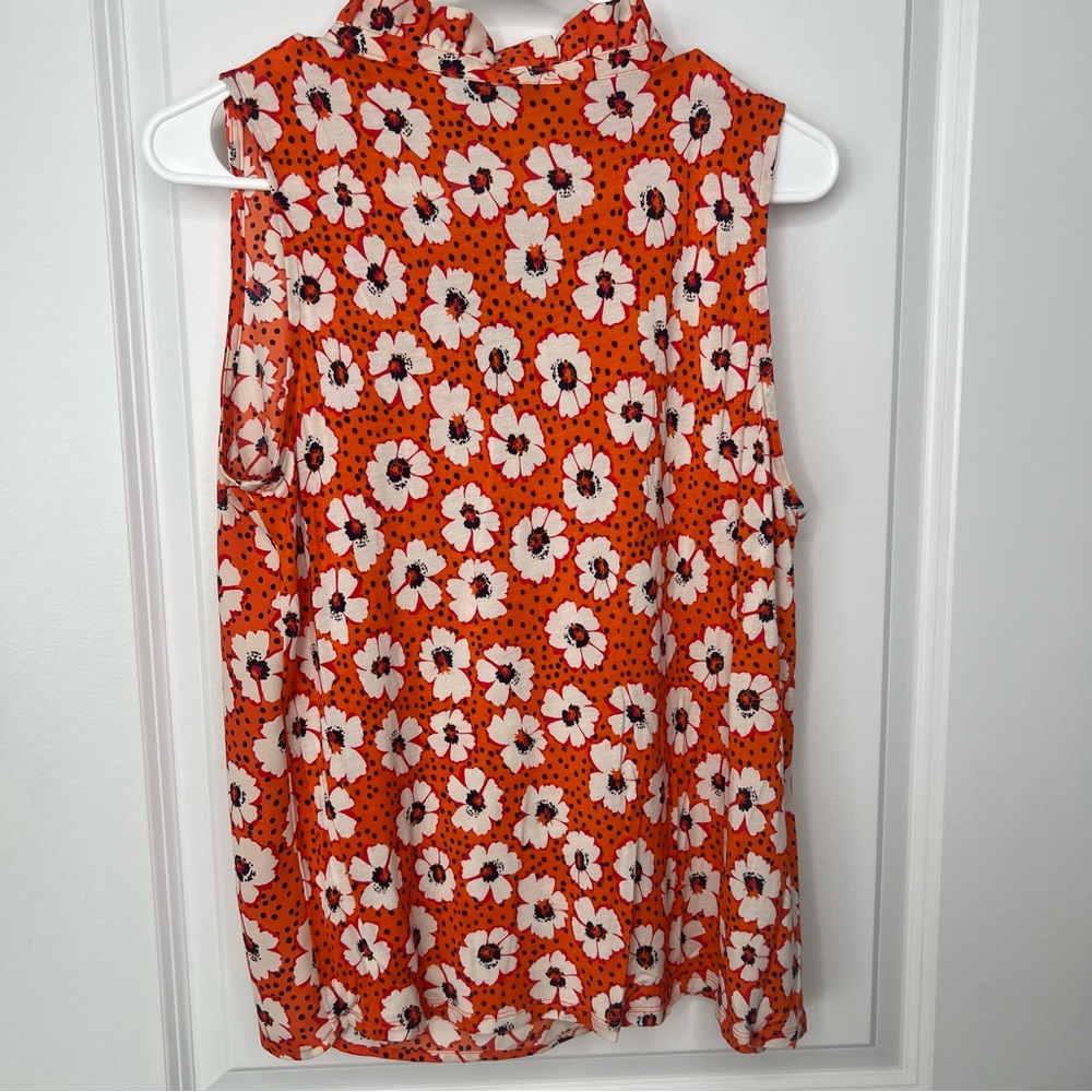 LOFT Floral Ruffle Blouse - Orange and White / Size Medium Petite - Picture 7 of 12